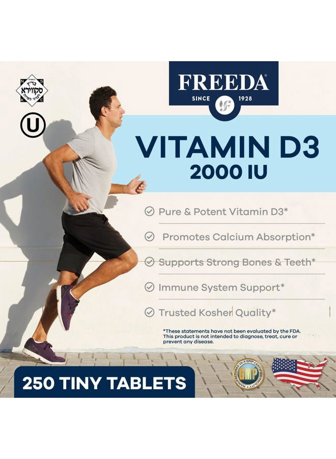 Freeda Vitamin D3 - 2000 IU - Pure High Potency Kosher Supplement Tablets - Bone and Muscle Health, Calcium Absorption, Immune Support for Men and Women* - 250 Count - Image 2